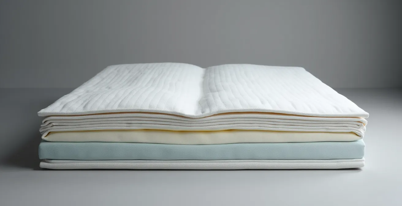 Vue en coupe d'un matelas BZ montrant l'affaissement au niveau des lombaires