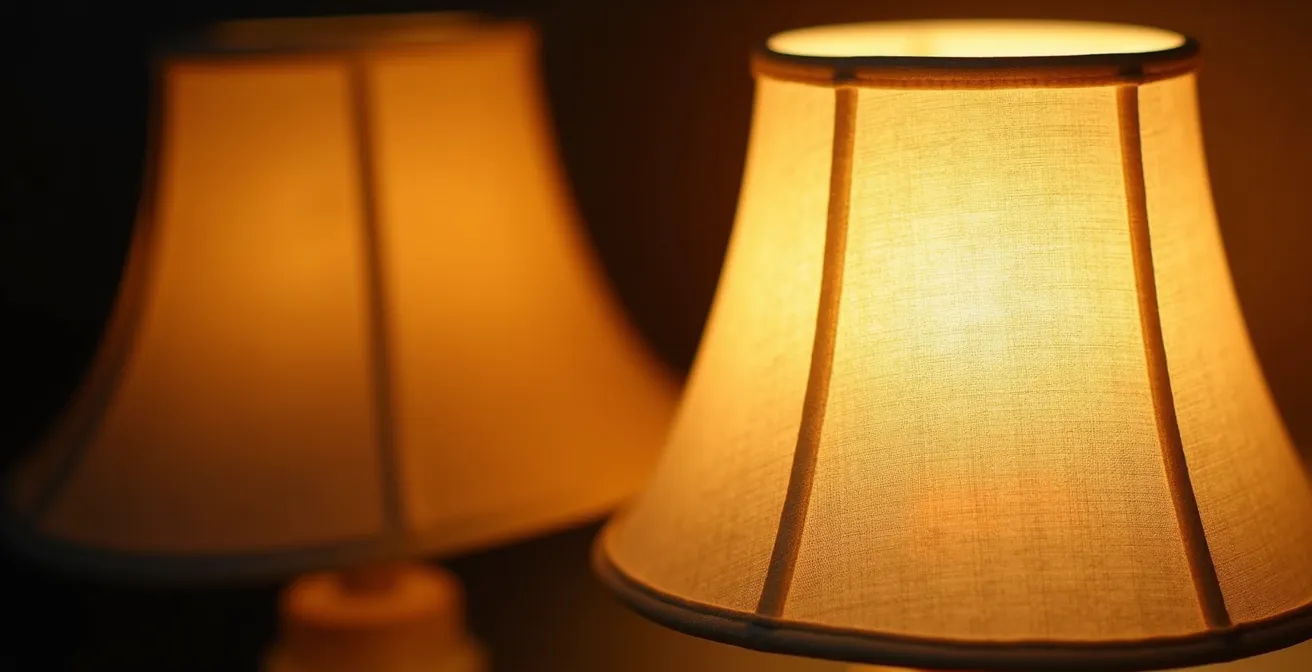 Vue macro détaillée montrant la différence de diffusion lumineuse entre abat-jour conique et tambour