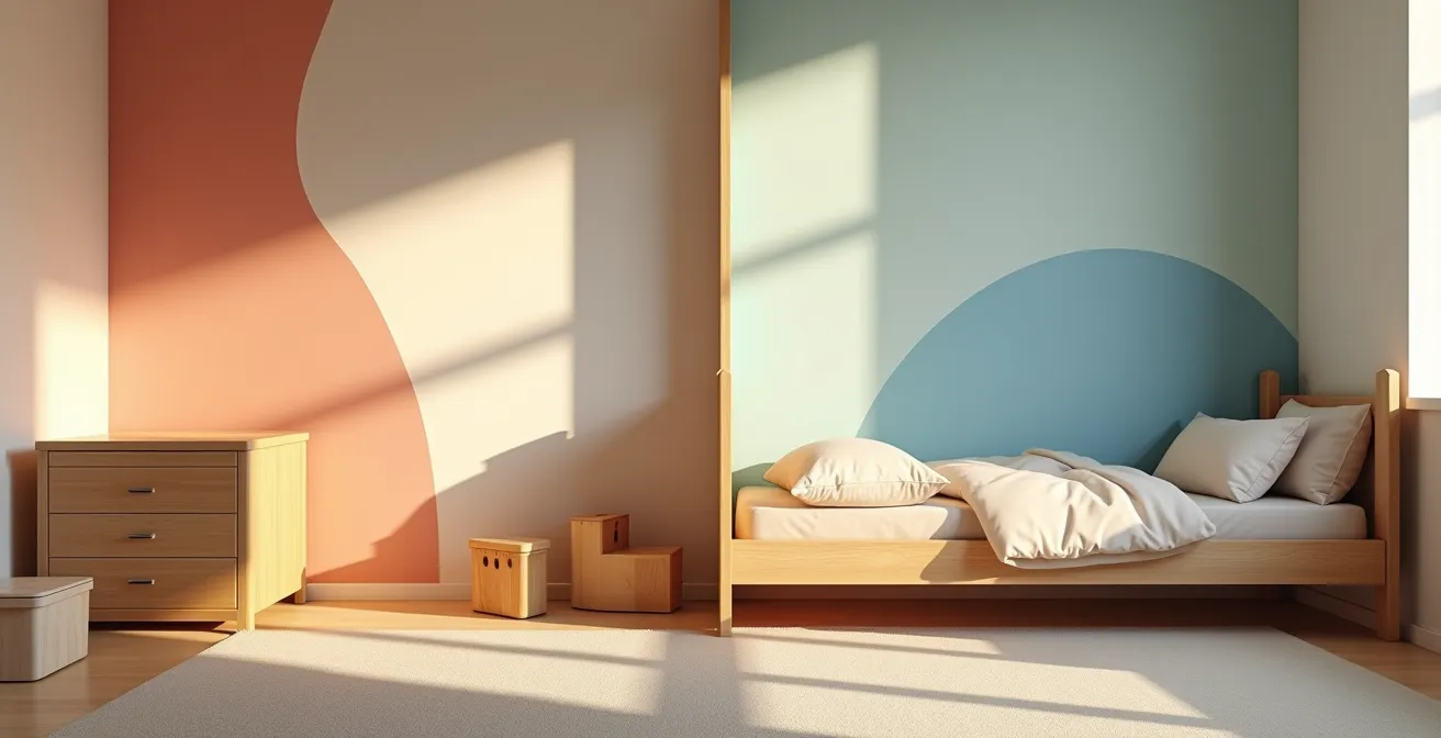 Vue comparative de deux chambres d'enfant avec lit évolutif et lit standard