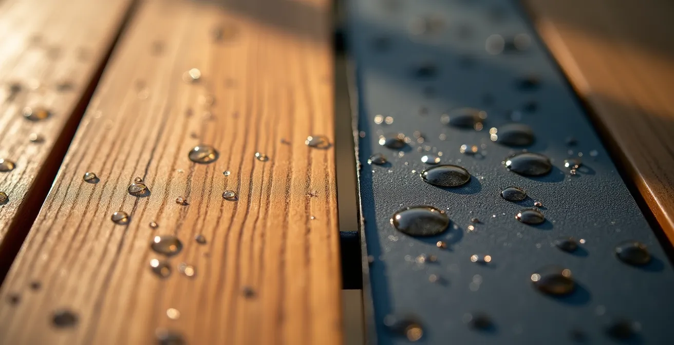 Comparaison thermique entre surfaces de mobilier teck et aluminium noir sous exposition solaire