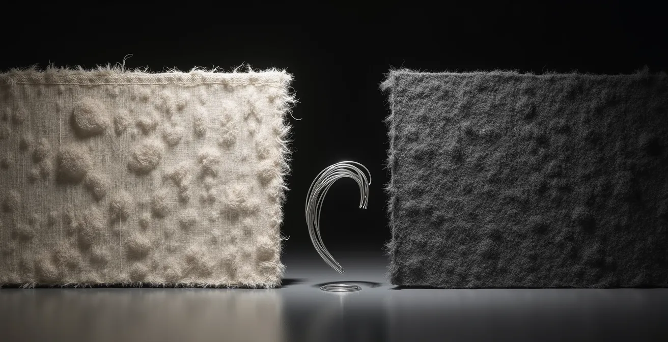 Comparaison macro d'un tissage serré imperméable aux griffes versus un tissage lâche vulnérable