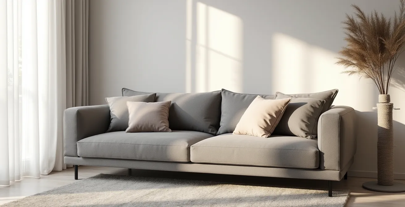 Salon moderne avec canapé en microfibre et coussins protégés contre les griffes de chat
