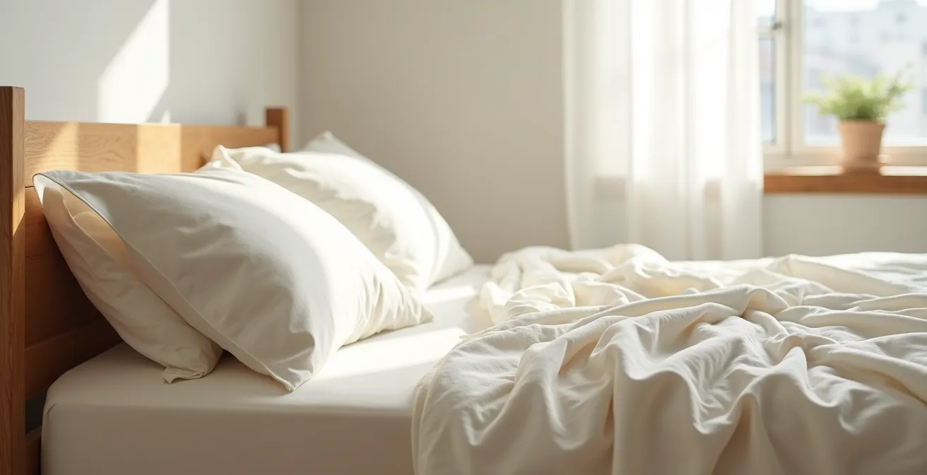 Draps en percale de coton montrant une belle patine naturelle après plusieurs années d'usage