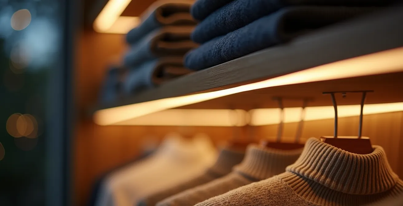 Dressing moderne avec éclairage LED intégré illuminant les vêtements
