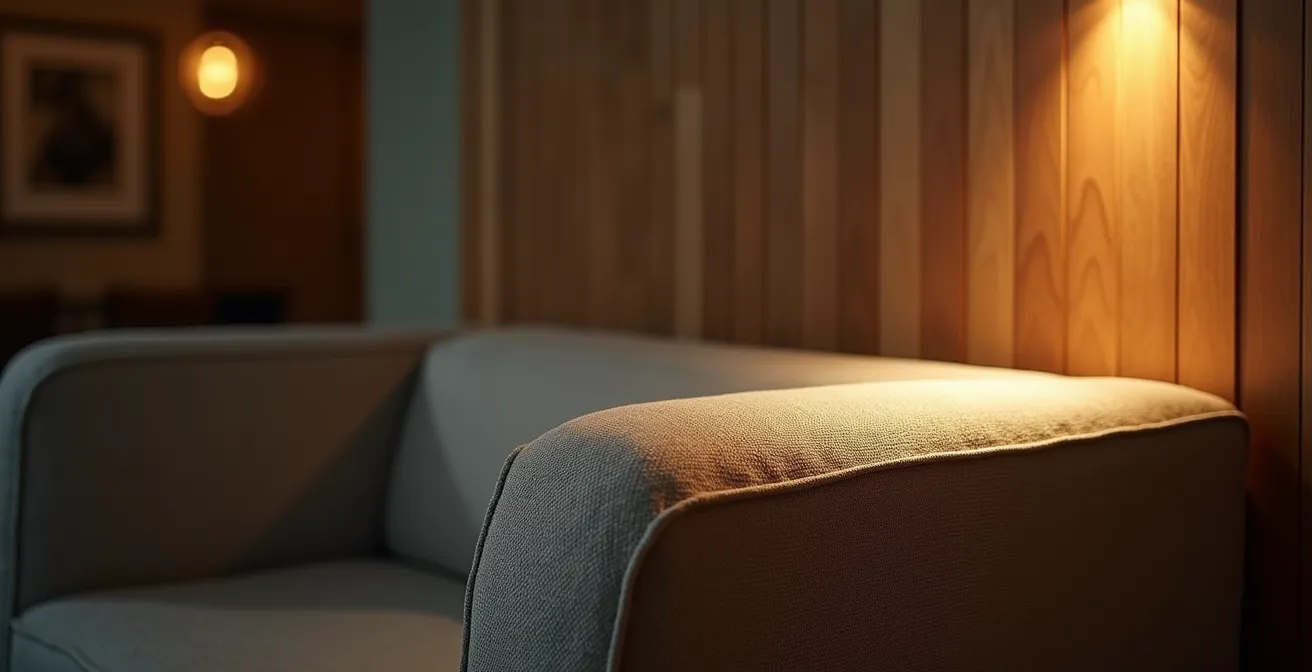 Salon avec trois niveaux d'éclairage créant profondeur et relief