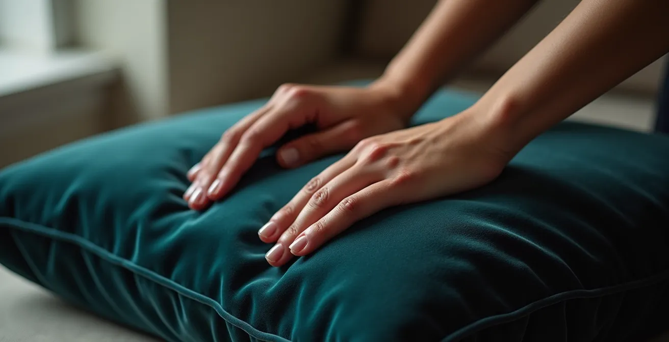Gros plan sur un coussin avec effet chop parfait montrant la cassure élégante