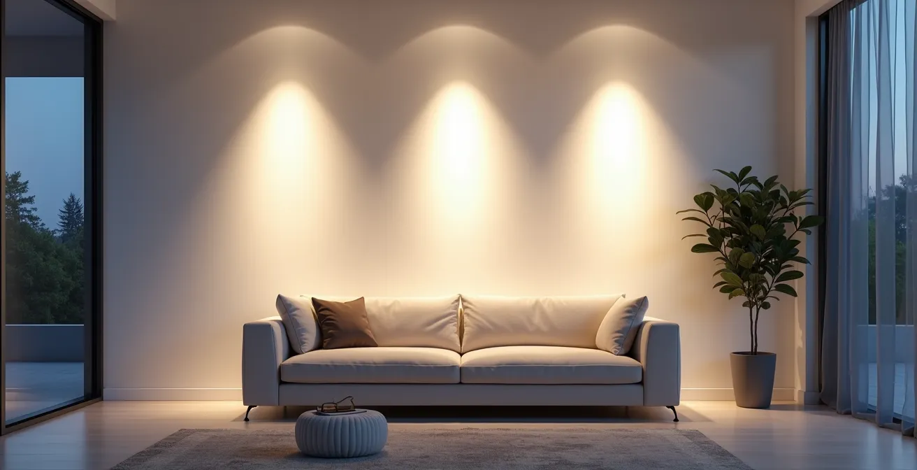 Comparaison visuelle de l'effet des différents angles de faisceau dans un salon