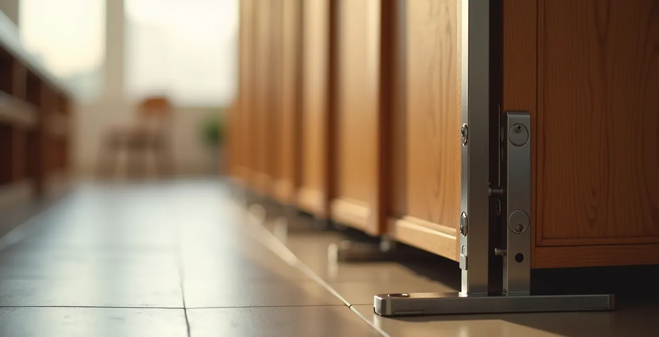 Système de fixation par vérins sol-plafond pour claustra sans perçage