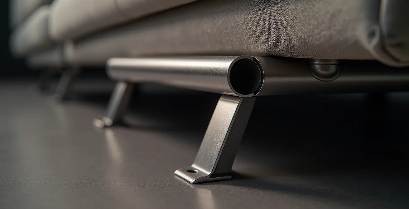 Mécanisme d'ouverture rapido d'un canapé convertible en gros plan