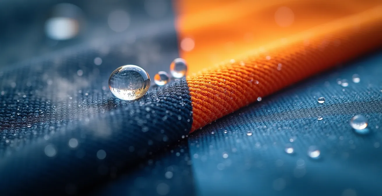 Comparaison visuelle de l'effet de la microfibre sur la peau en transpiration par rapport à une fibre naturelle.