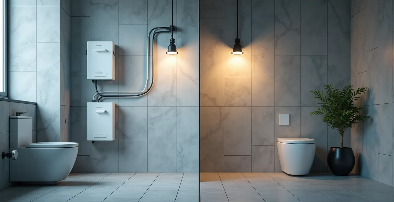 Installation d'un transformateur TBTS placé hors des volumes de sécurité dans une salle de bain