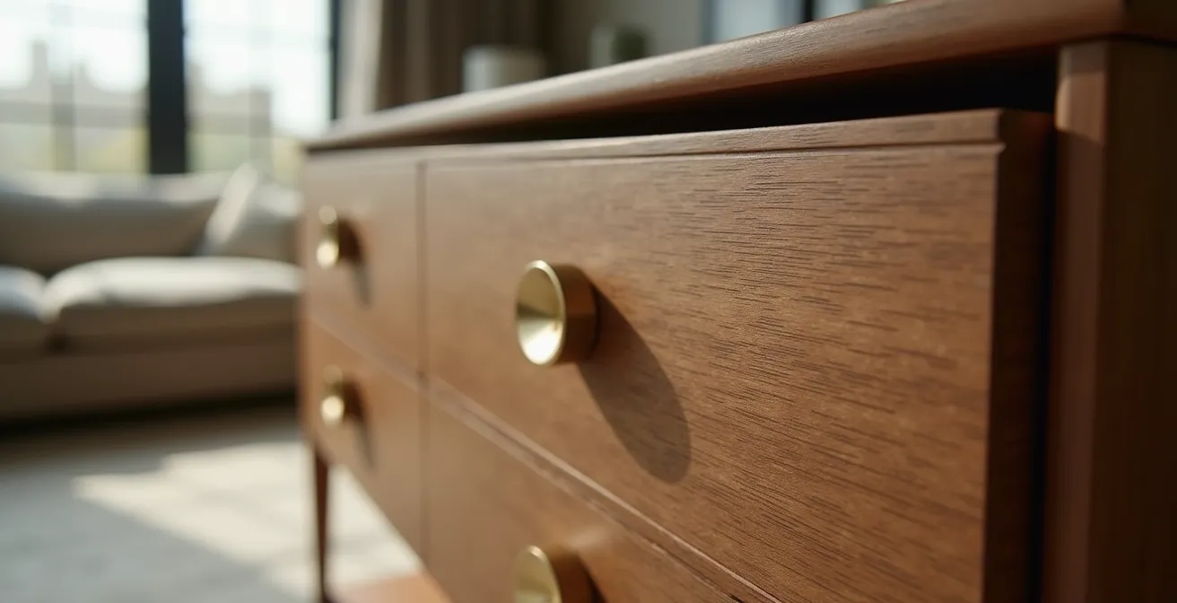 Secrétaire mural fermé dans un salon élégant avec détails en bois